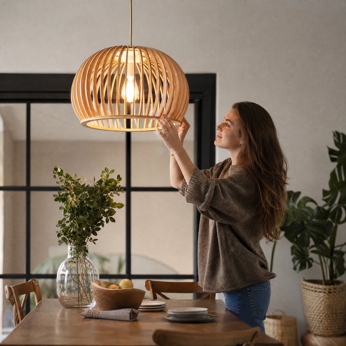 Suspension Bois Design à Lamelles en Forme de Dôme - Utilisation GLOBALE