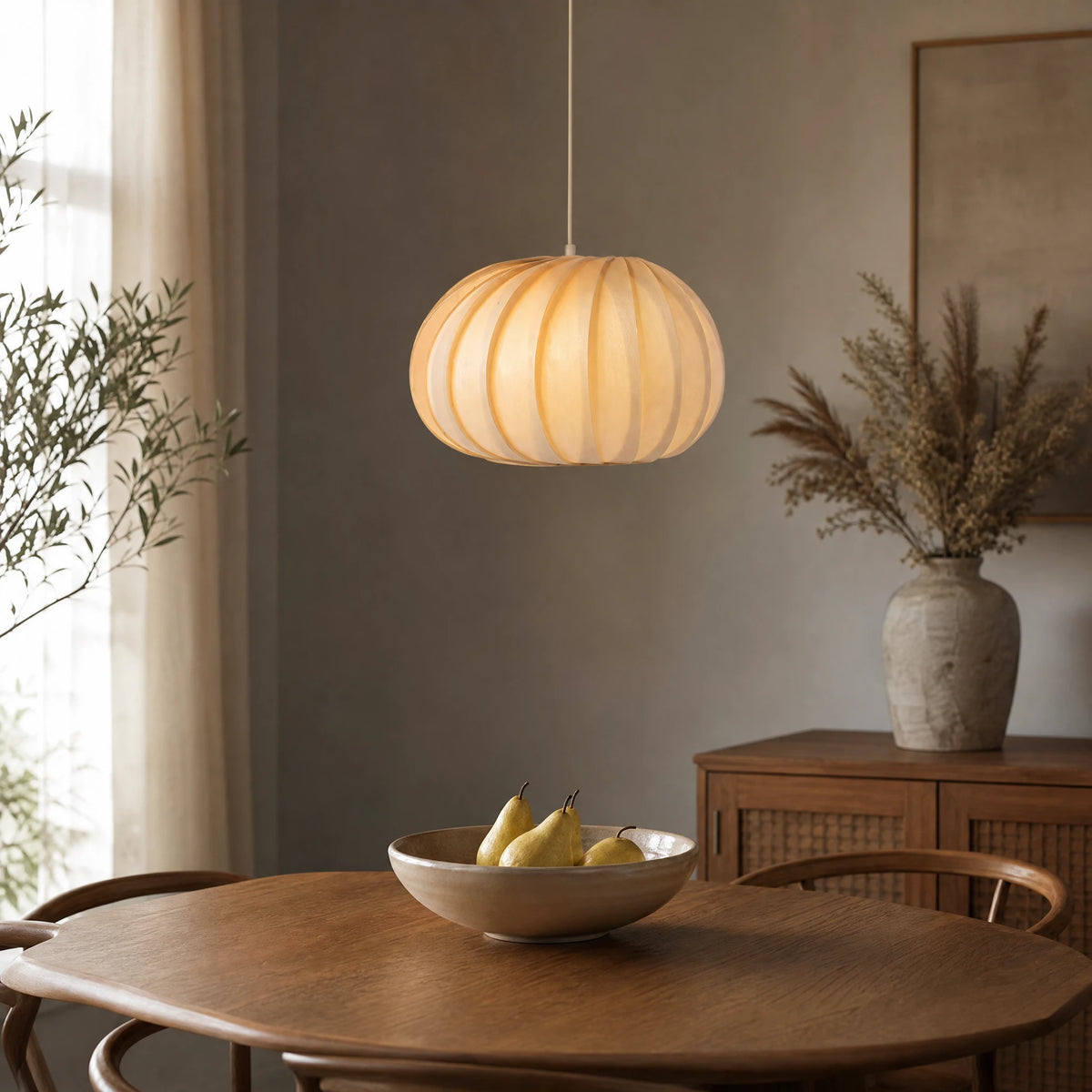 Suspension Bois Scandinave Forme Citrouille Lamelles - OBJETS VARIES