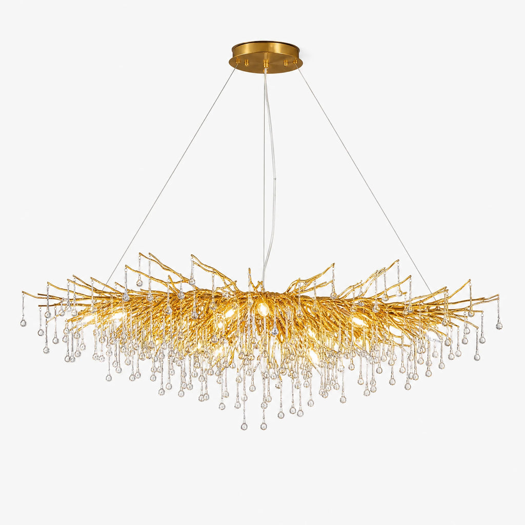 Suspension Cristal Design Dorée à Branches et Gouttes - image principale