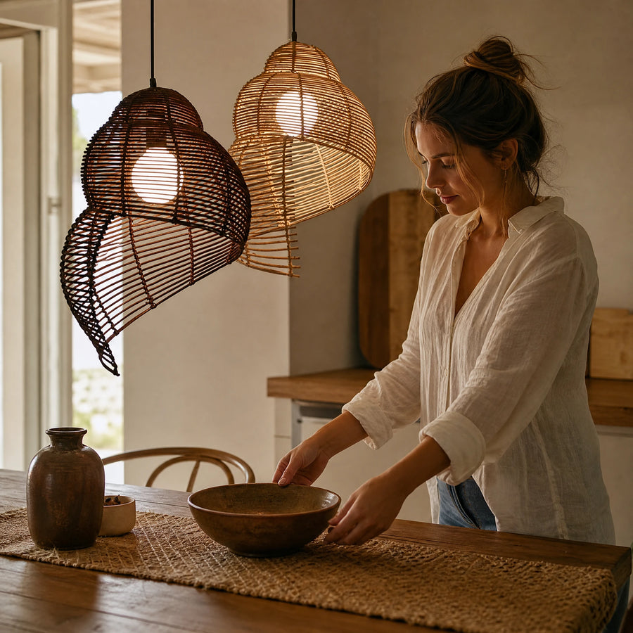 Suspension en Rotin Tressé Forme Spirale Ajourée - Utilisation GLOBALE