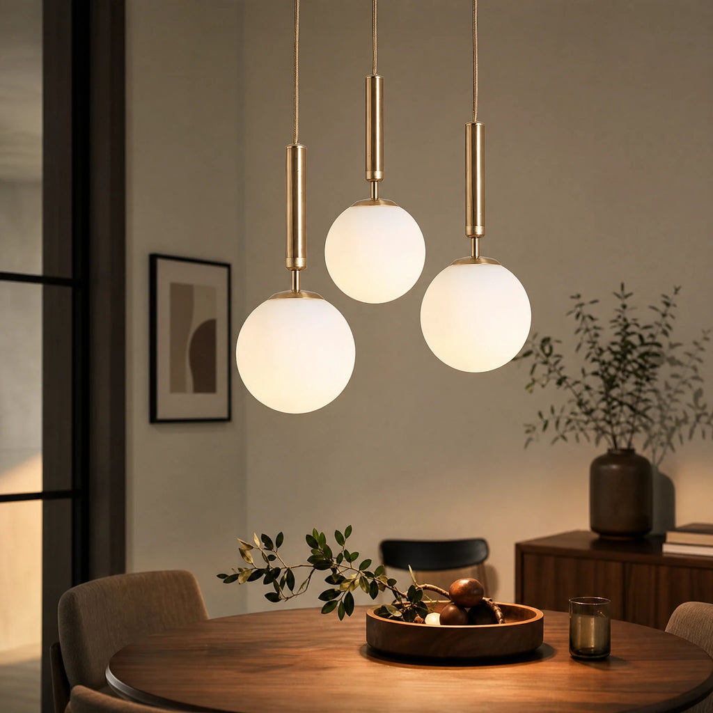 Suspension Globe Verre avec Fût Cylindrique Laiton - OBJETS VARIES