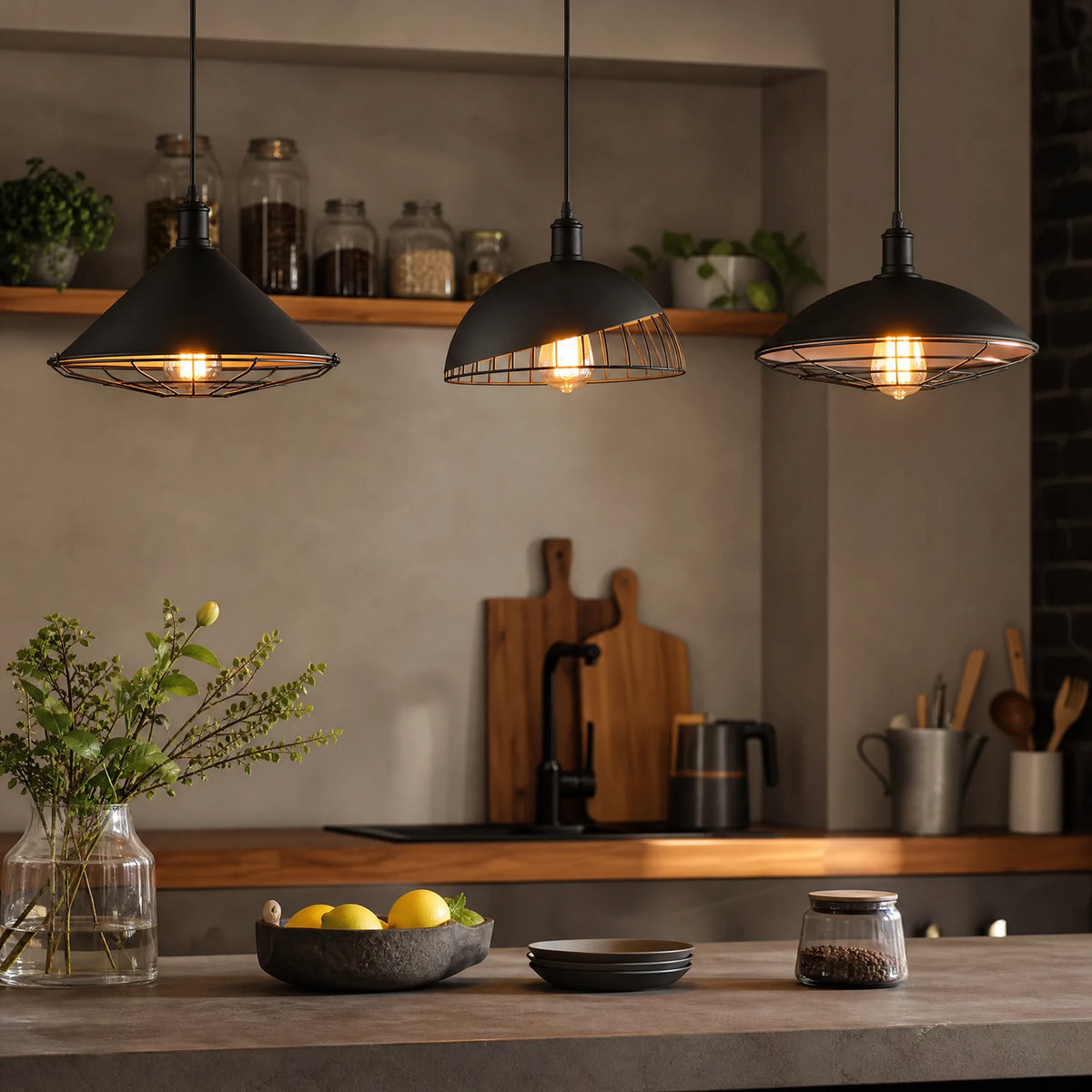 Suspension industrielle vintage en fer noir - OBJETS VARIES