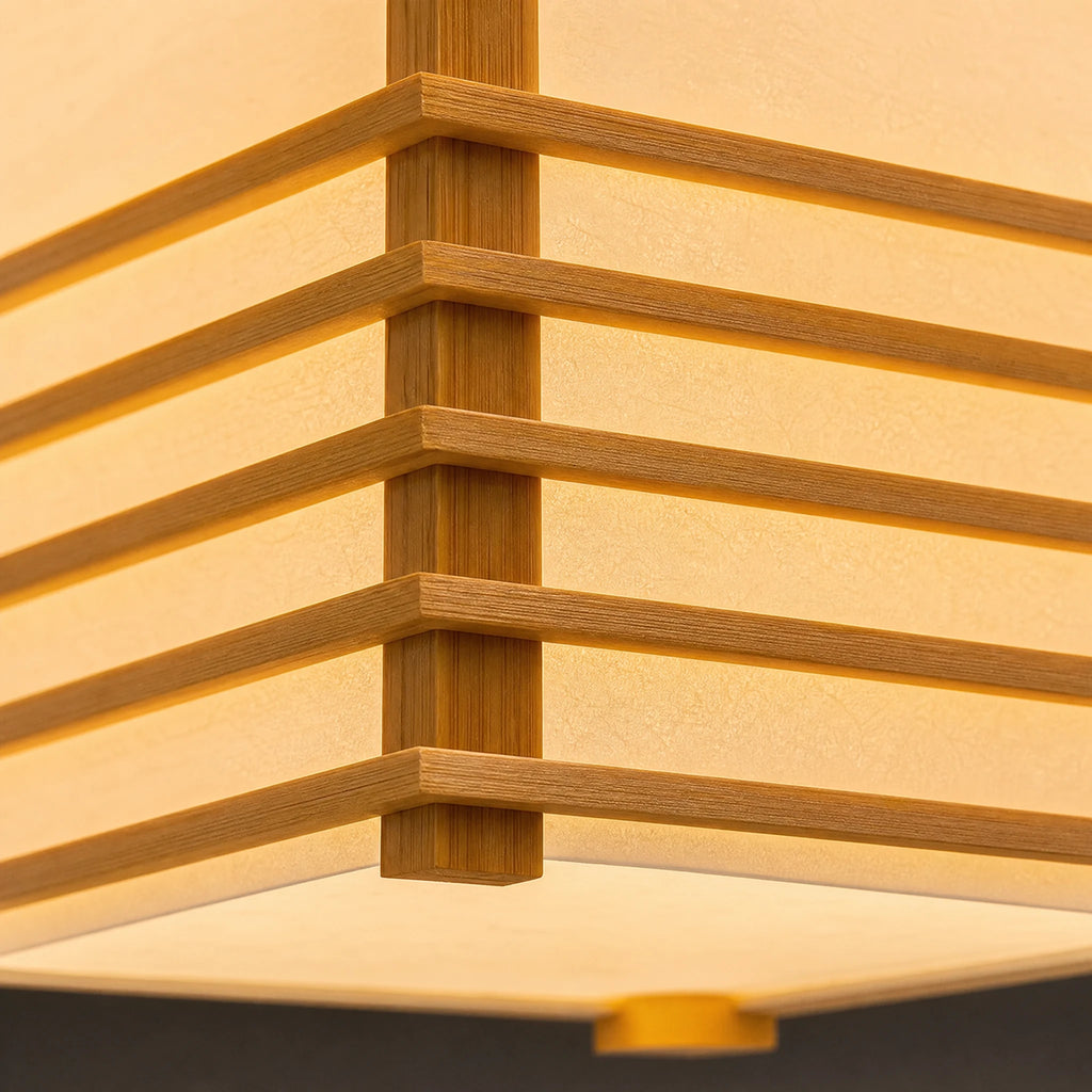 Suspension Japonaise Bois à Lamelles Style Maison de Thé - close-up détail matière
