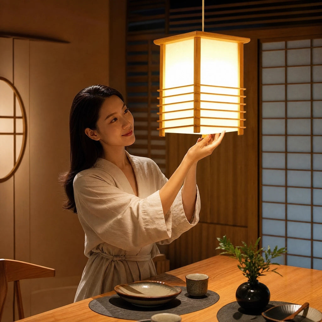 Suspension Japonaise Bois à Lamelles Style Maison de Thé - Utilisation GLOBALE