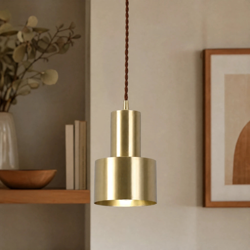 Suspension Laiton Vintage Cylindrique Dorée - OBJETS VARIES
