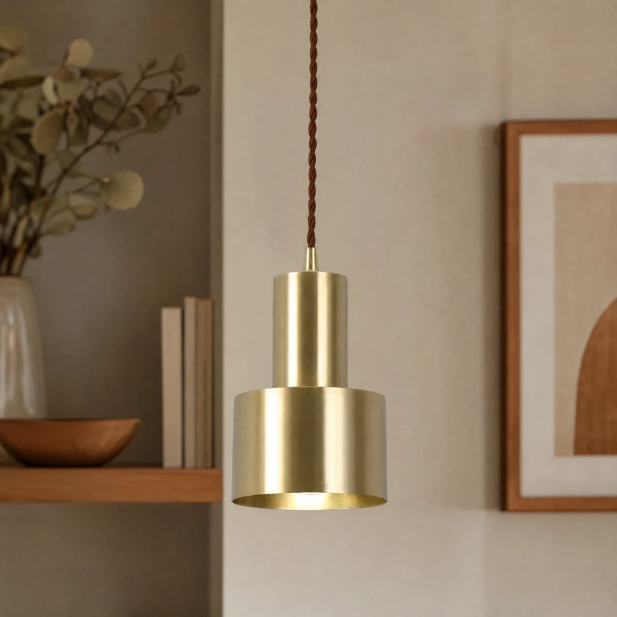 Suspension Laiton Vintage Cylindrique Dorée - OBJETS VARIES