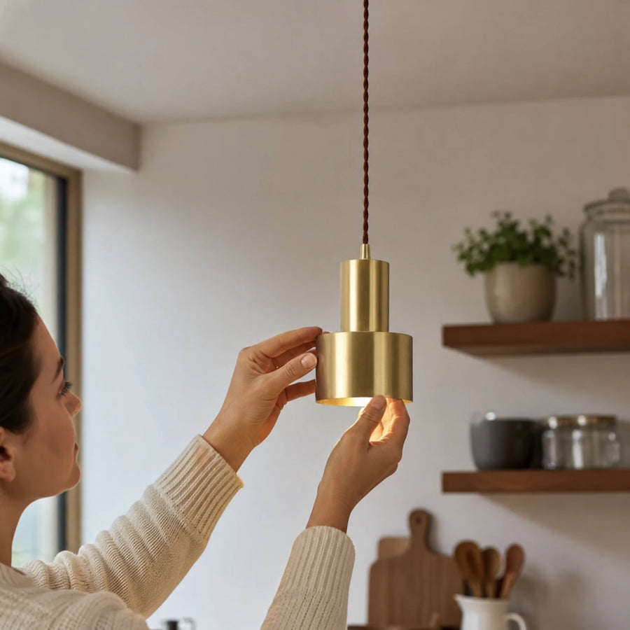 Suspension Laiton Vintage Cylindrique Dorée - Utilisation GLOBALE