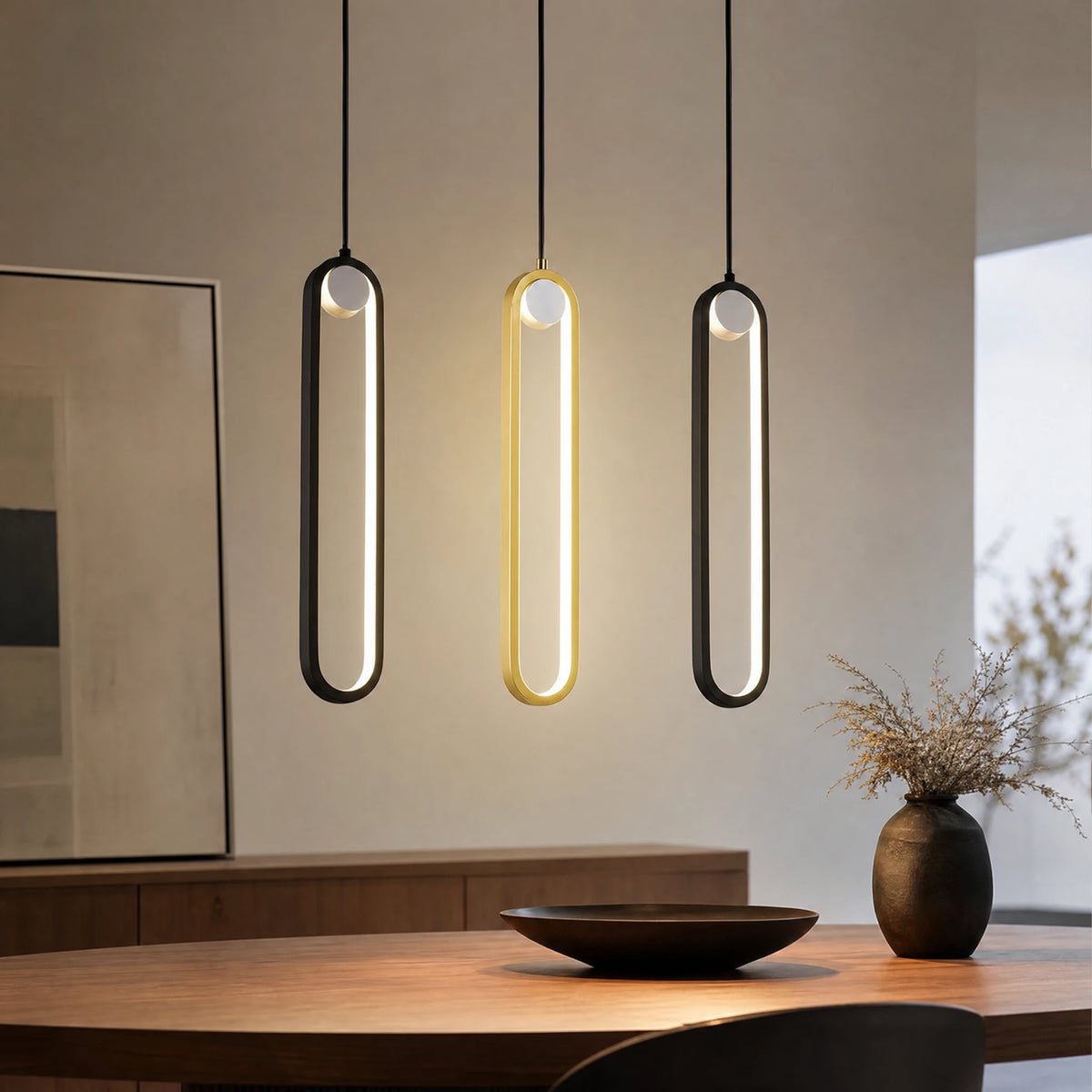 Suspension LED Minimaliste Ovale Noire ou Dorée - OBJETS VARIES