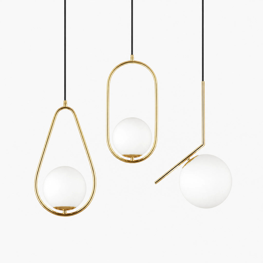 Suspension Luminaire Géométrique à Globe et Cadre Doré - image principale