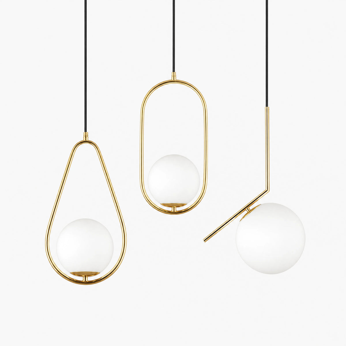 Suspension Luminaire Géométrique à Globe et Cadre Doré - image principale