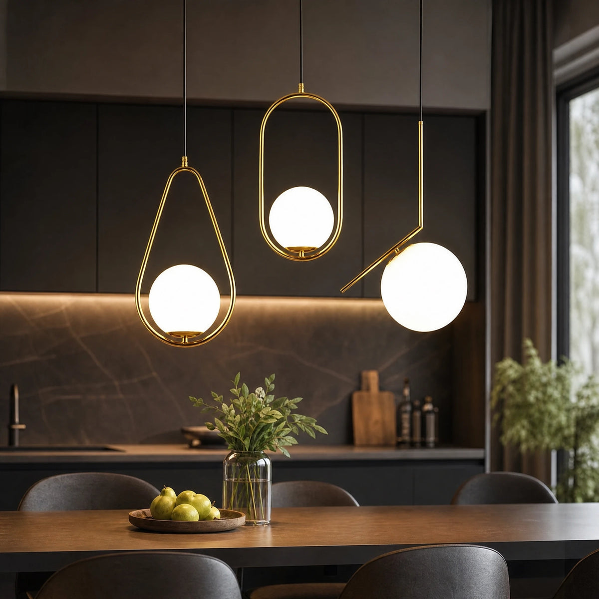 Suspension Luminaire Géométrique à Globe et Cadre Doré - OBJETS VARIES