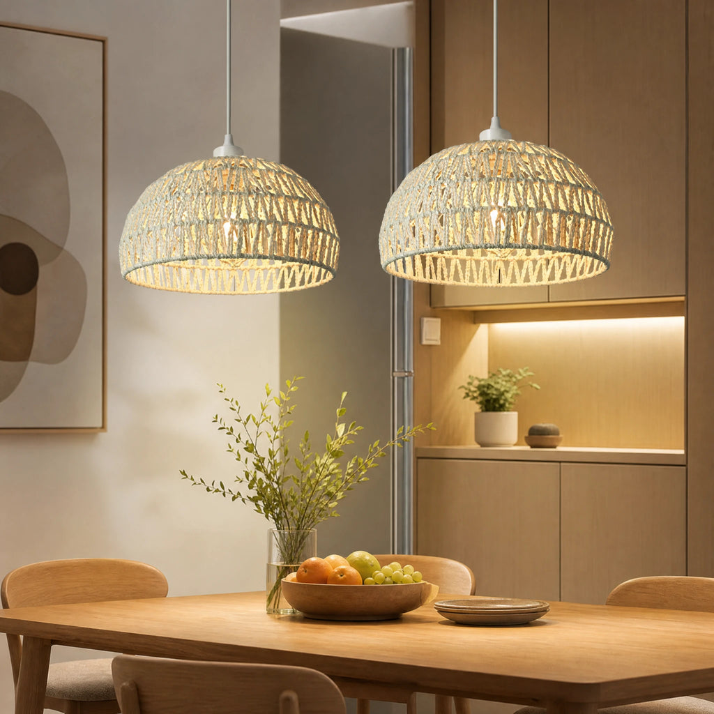Suspension Luminaire Rotin Tressé Forme Dôme Naturel - OBJETS VARIES