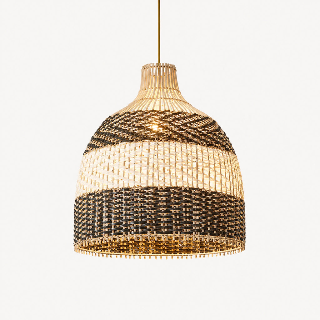 Suspension Rotin Tressé à Motifs Géométriques Bicolores - image principale