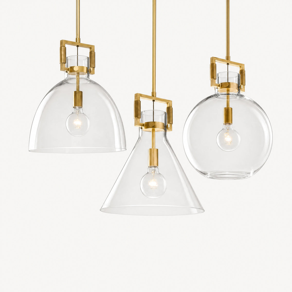 Suspension verre et laiton à formes géométriques variées - image principale
