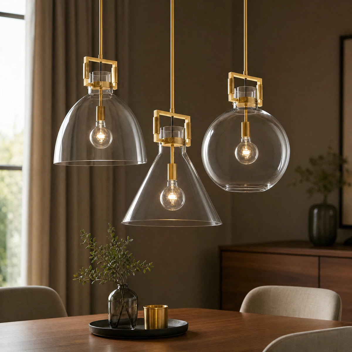 Suspension verre et laiton à formes géométriques variées - OBJETS VARIES