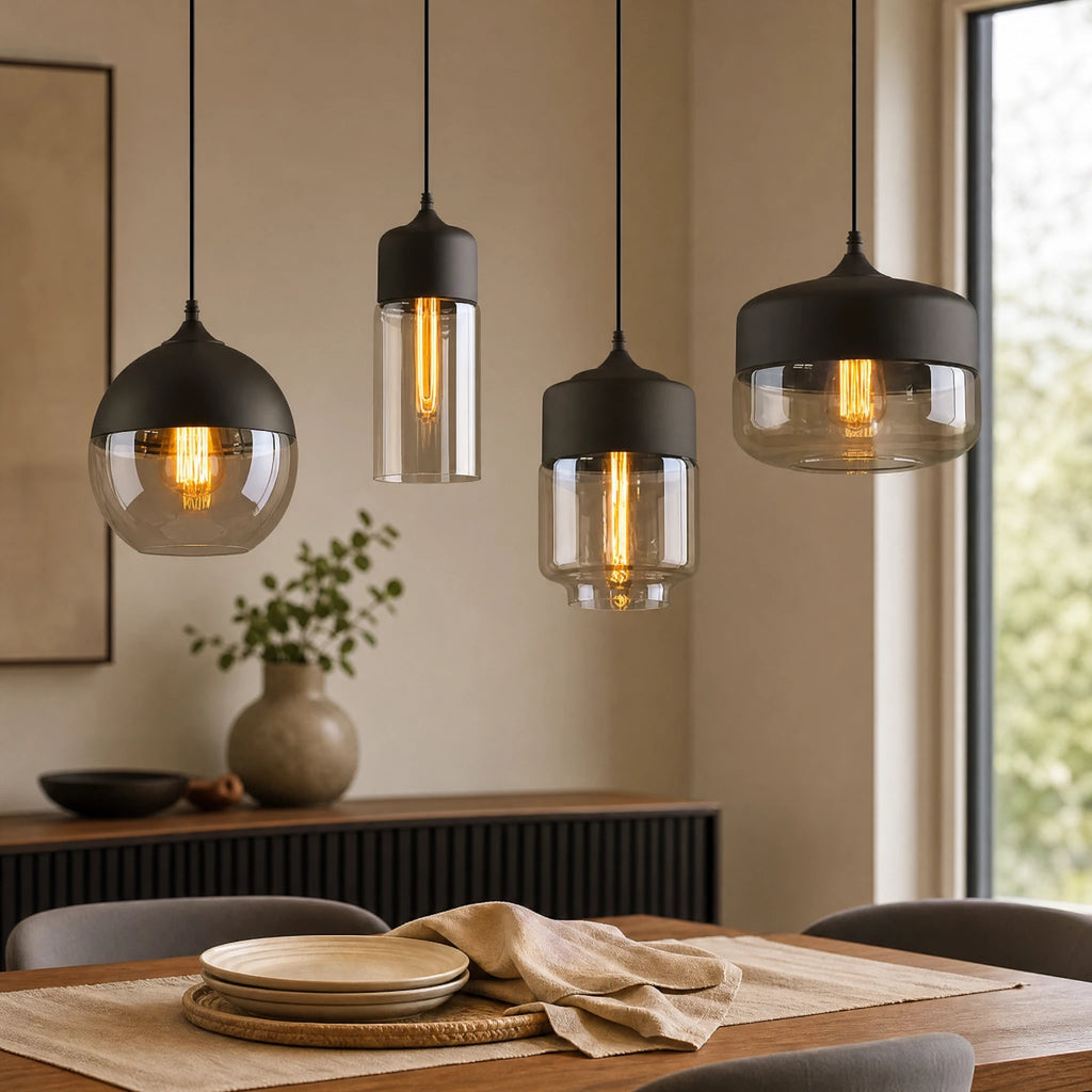 Suspension Verre Industrielle Noire avec Globe Transparent - OBJETS VARIES