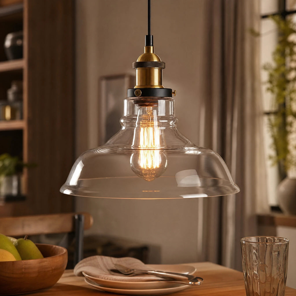 Suspension Verre Vintage Abat-Jour Transparent Laiton - OBJETS VARIES