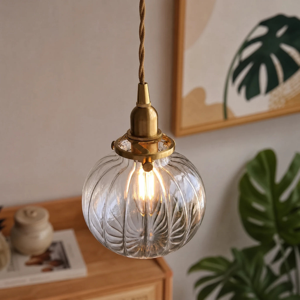 Suspension Verre Vintage avec Abat-jour Rainuré - OBJETS VARIES