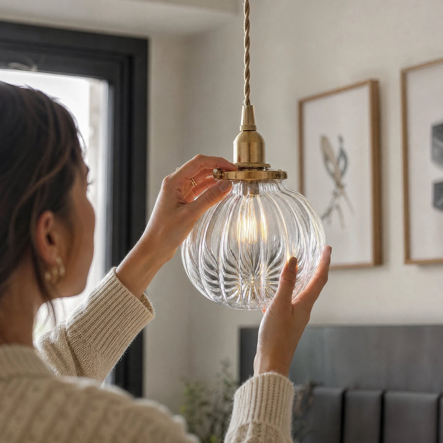 Suspension Verre Vintage avec Abat-jour Rainuré - Utilisation GLOBALE