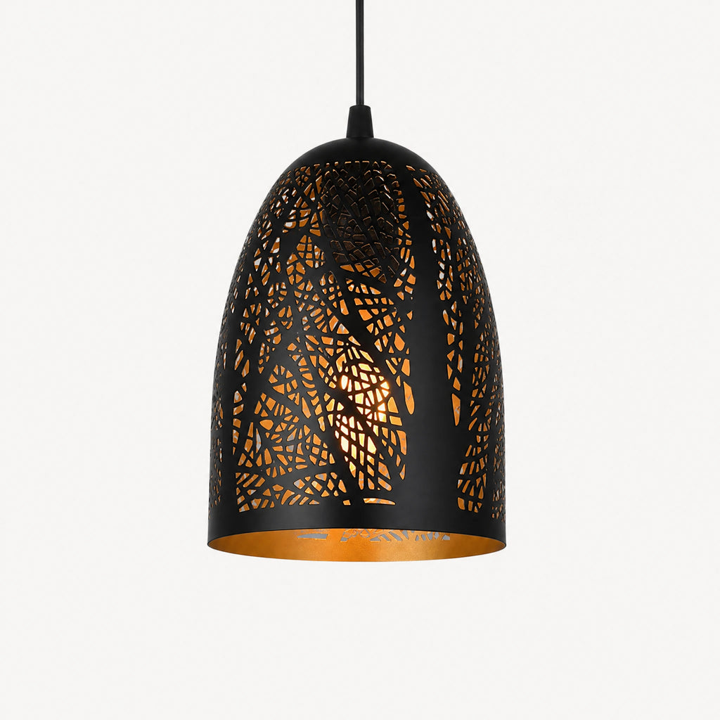 Suspension vintage ajourée motif feuille noire et dorée - image principale