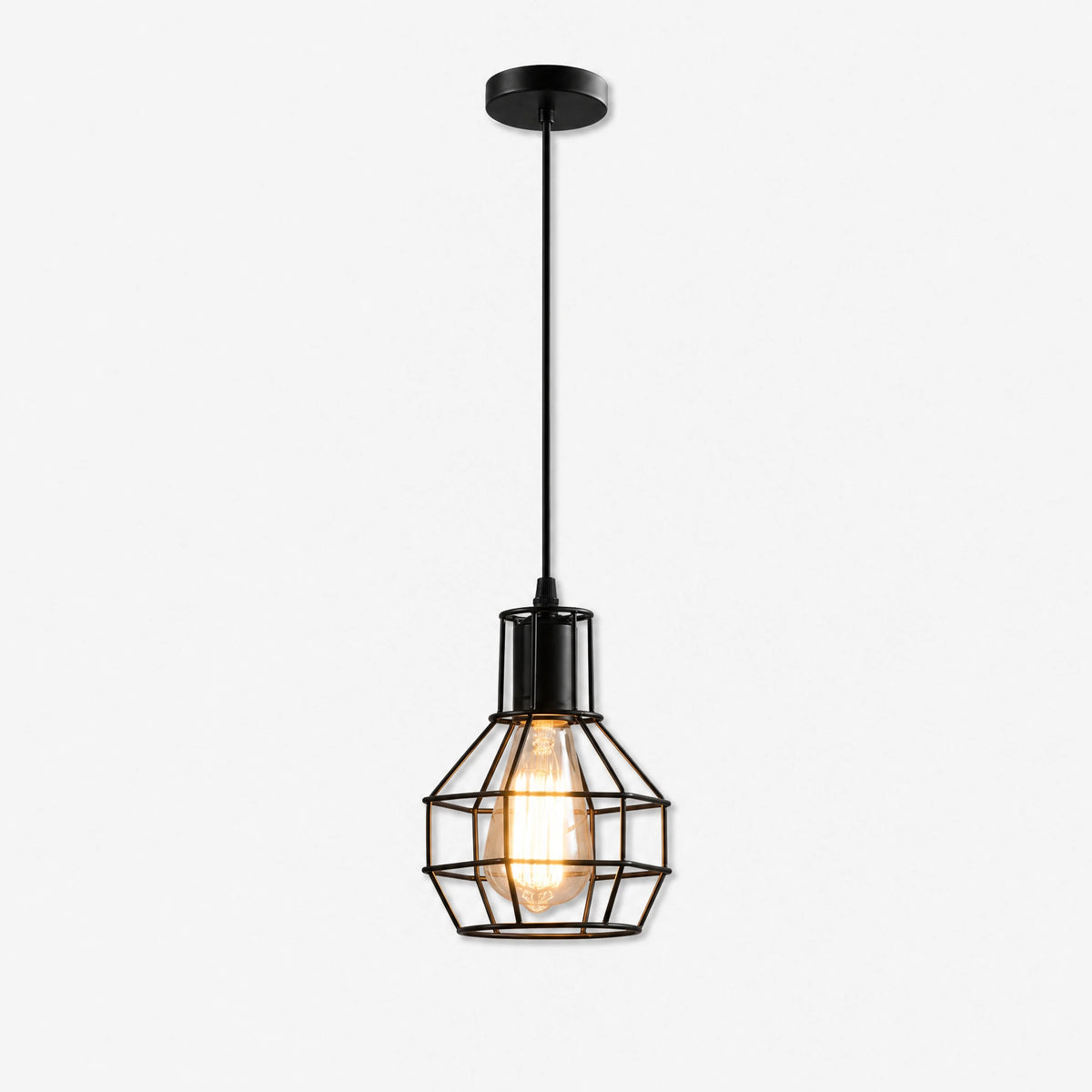 Suspension vintage métal cage géométrique noire - image principale