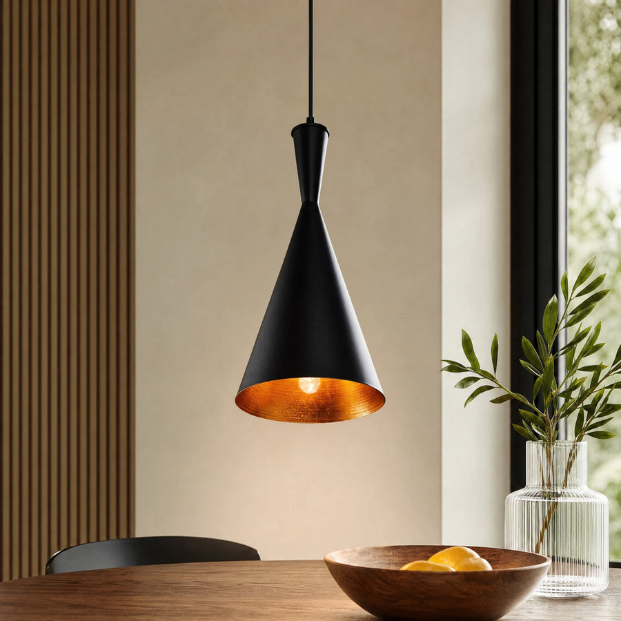 Suspension Vintage Noire et Cuivre Conique - OBJETS VARIES