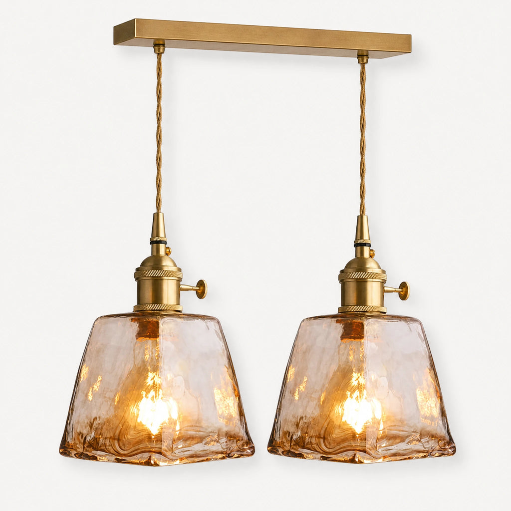 Suspension Vintage Verre Ambrée avec Finition Laiton - image principale