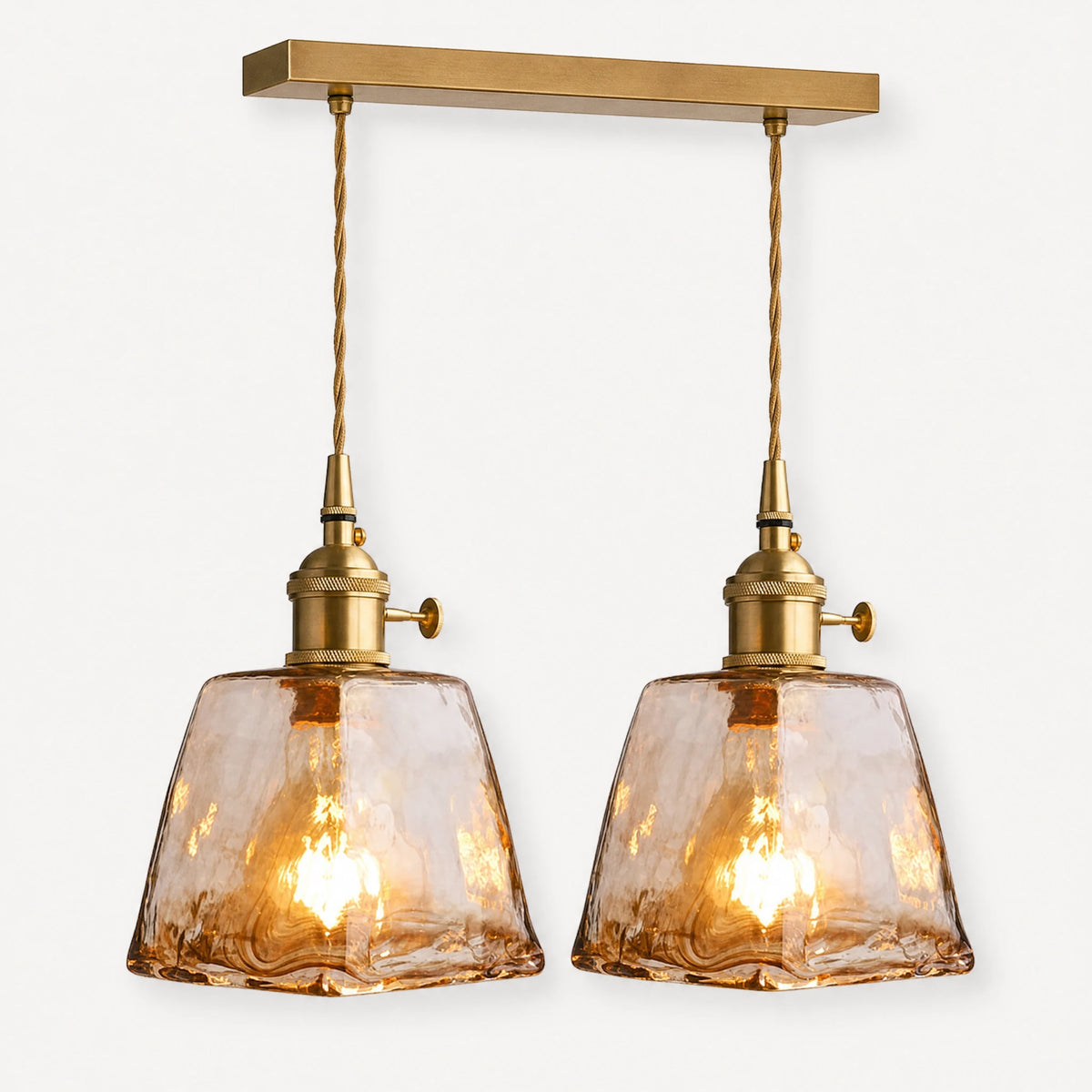Suspension Vintage Verre Ambrée avec Finition Laiton - image principale