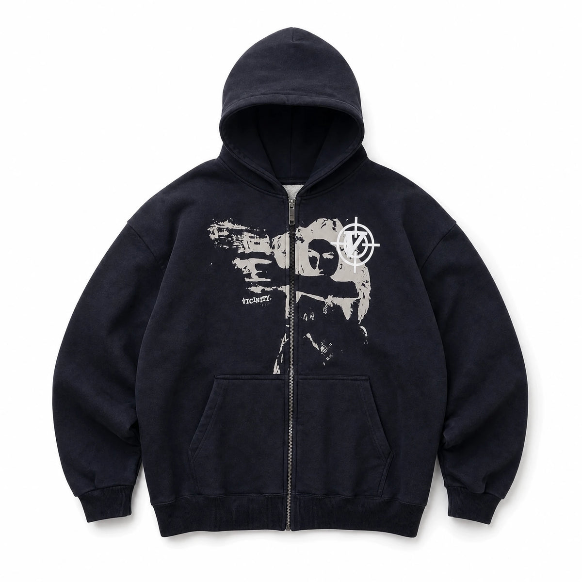 Sweat Zippé à Capuche Noir avec Imprimé Graphique - image principale
