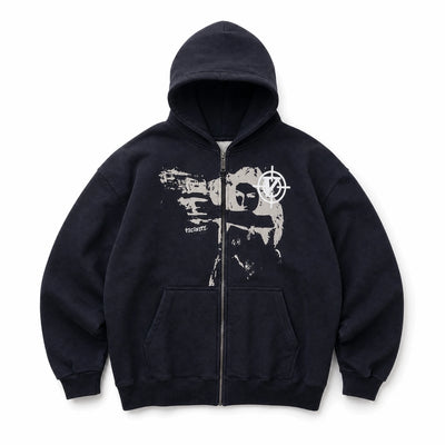 Sweat Zippé à Capuche Noir avec Imprimé Graphique - image principale