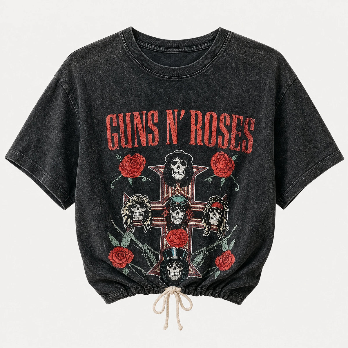 T-shirt rock vintage Guns N' Roses motif crânes et roses - S · M · L