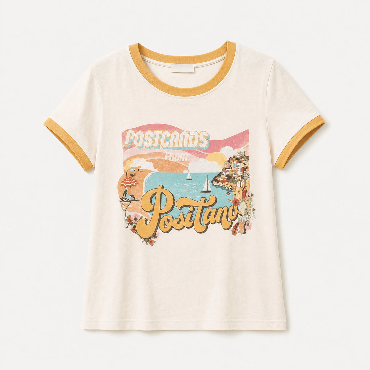 T-shirt vintage voyage Positano à imprimé rétro - S · M · L