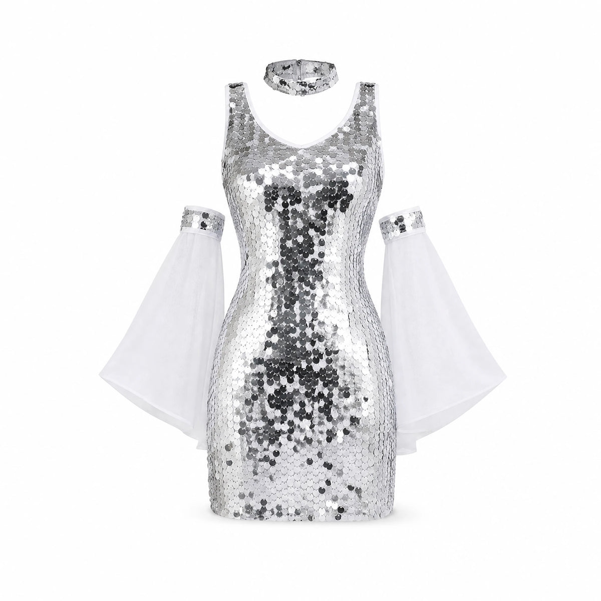 Tenue Disco Femme Argent et Blanc - image principale