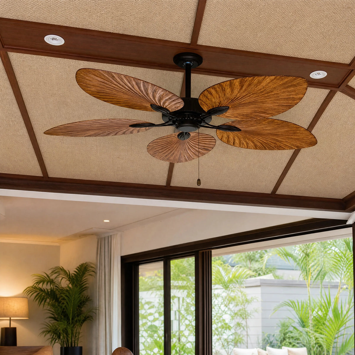 Ventilateur de plafond tropical à pales bois style palmier - OBJETS VARIES