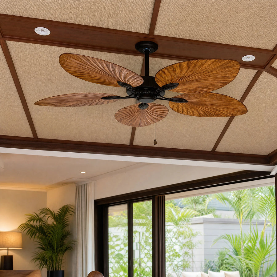 Ventilateur de plafond tropical à pales bois style palmier - OBJETS VARIES