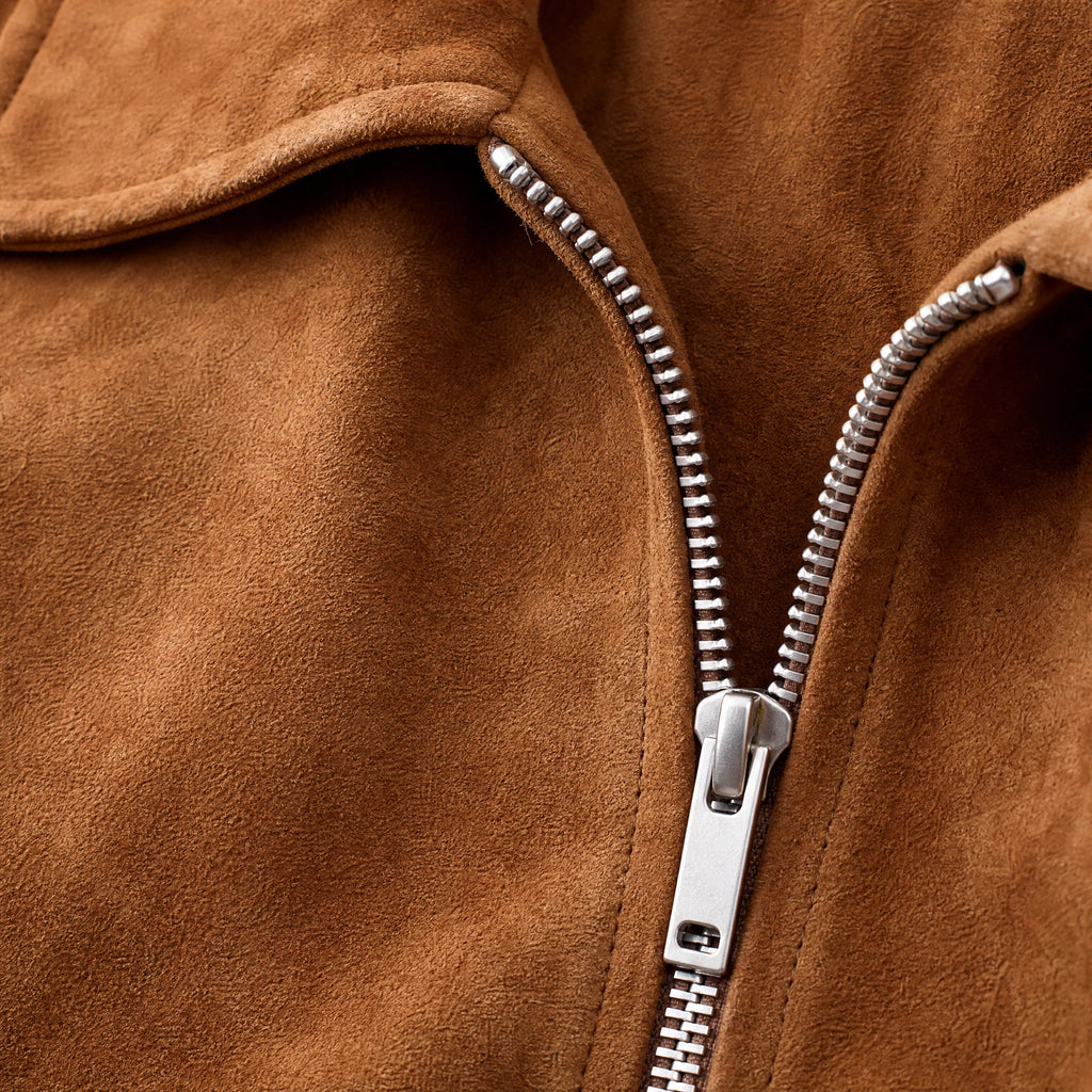 Veste à revers en daim vintage pour homme - close-up détail matière