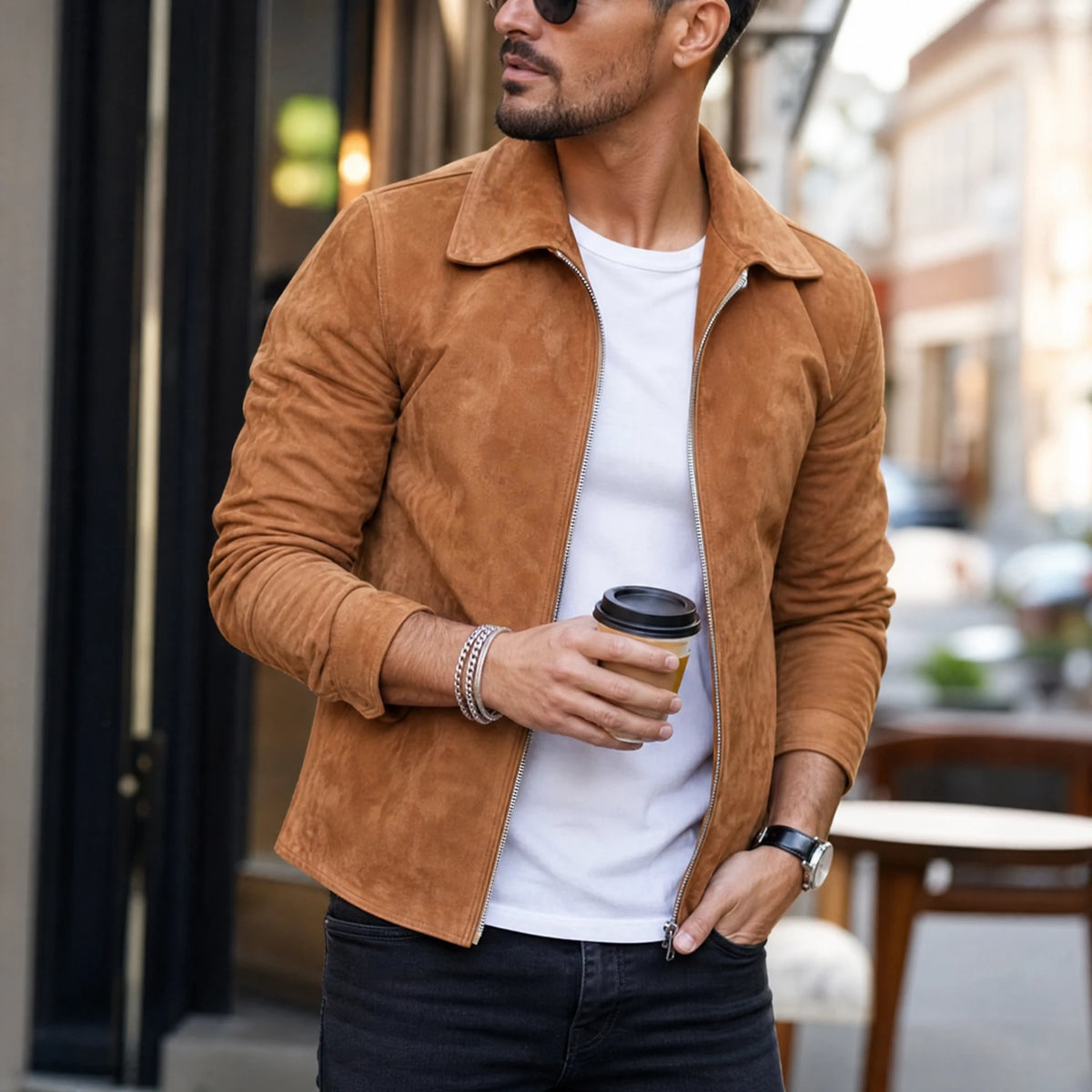 Veste à revers en daim vintage pour homme - Utilisation GLOBALE