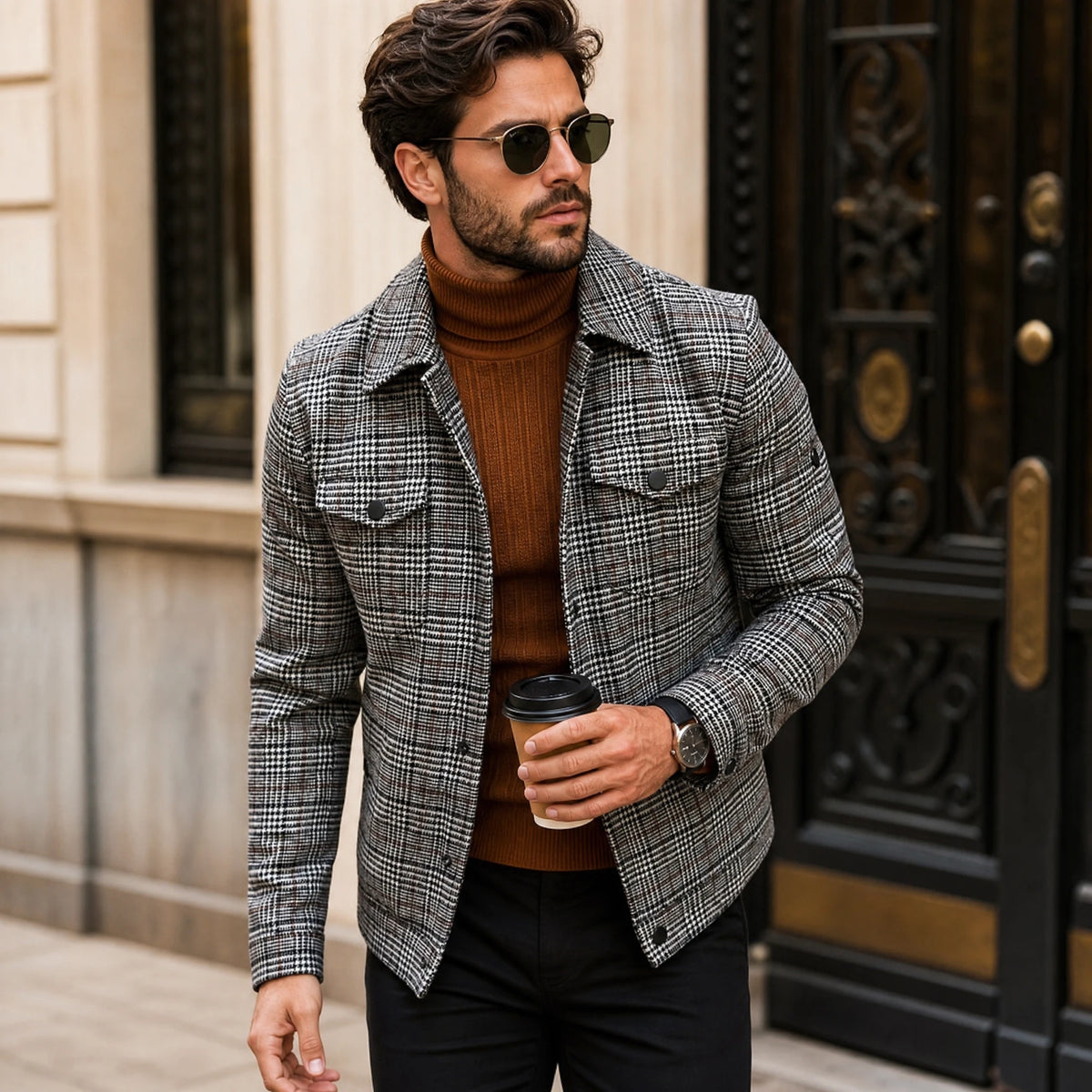 Veste avec poche à carreaux et revers vintage - Utilisation GLOBALE