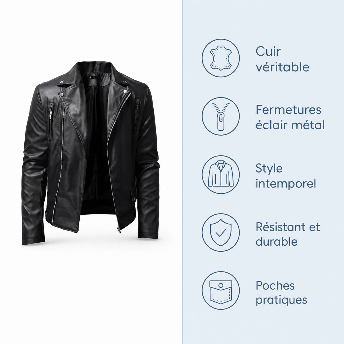 Veste de moto en cuir délavé vintage avec col montant - Bénéfices produit
