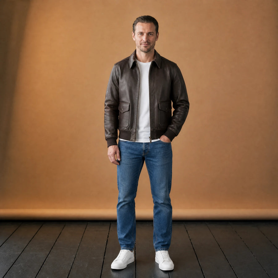 Veste en cuir Air Force à revers vintage - VETEMENT Studio HOMME