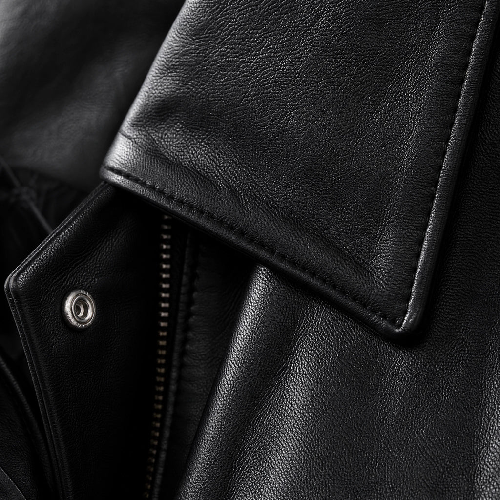 Veste en Cuir Oversize Vintage - close-up détail matière