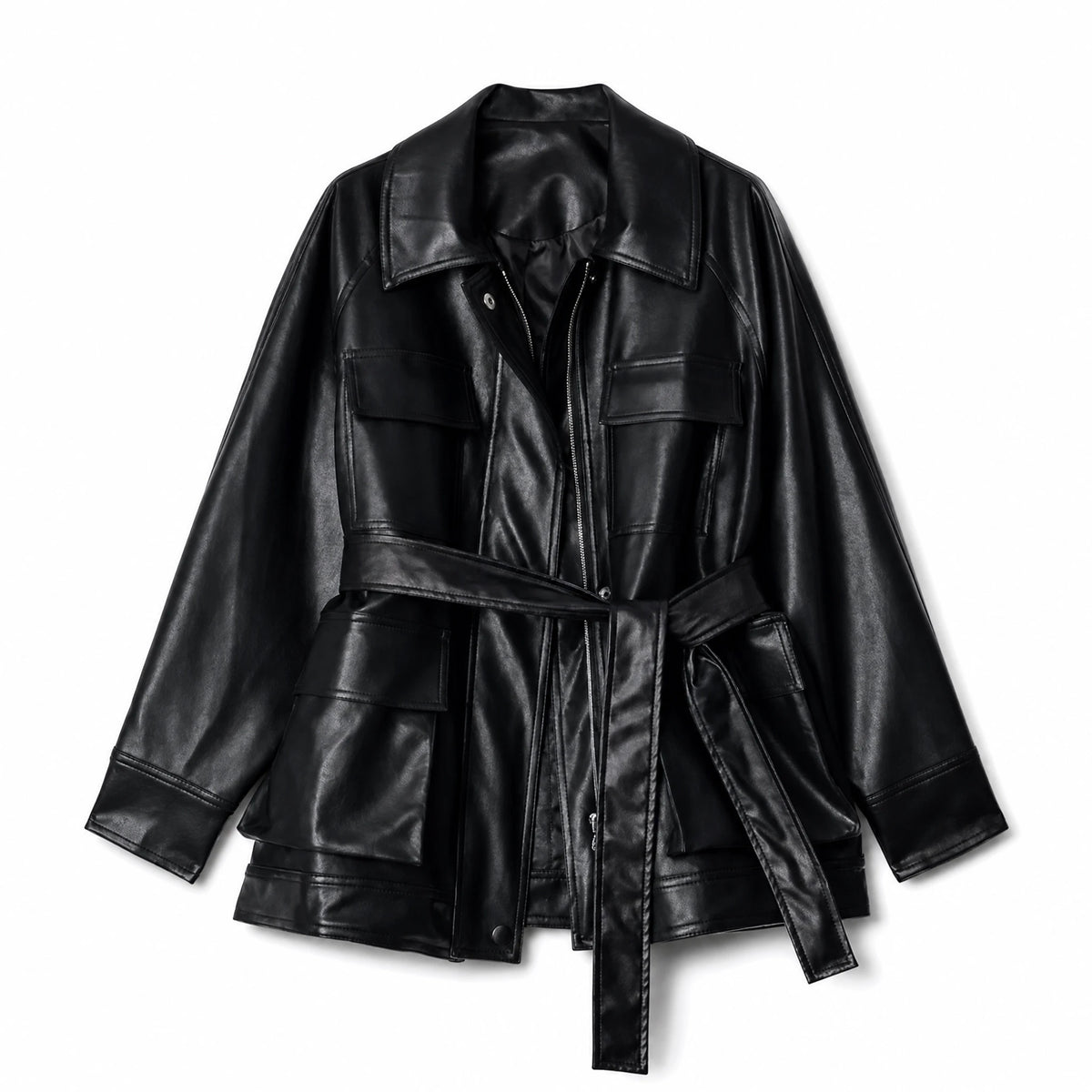 Veste en Cuir Oversize Vintage - image principale