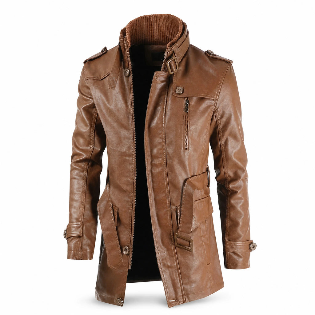 Veste en cuir polaire à col montant vintage - image principale