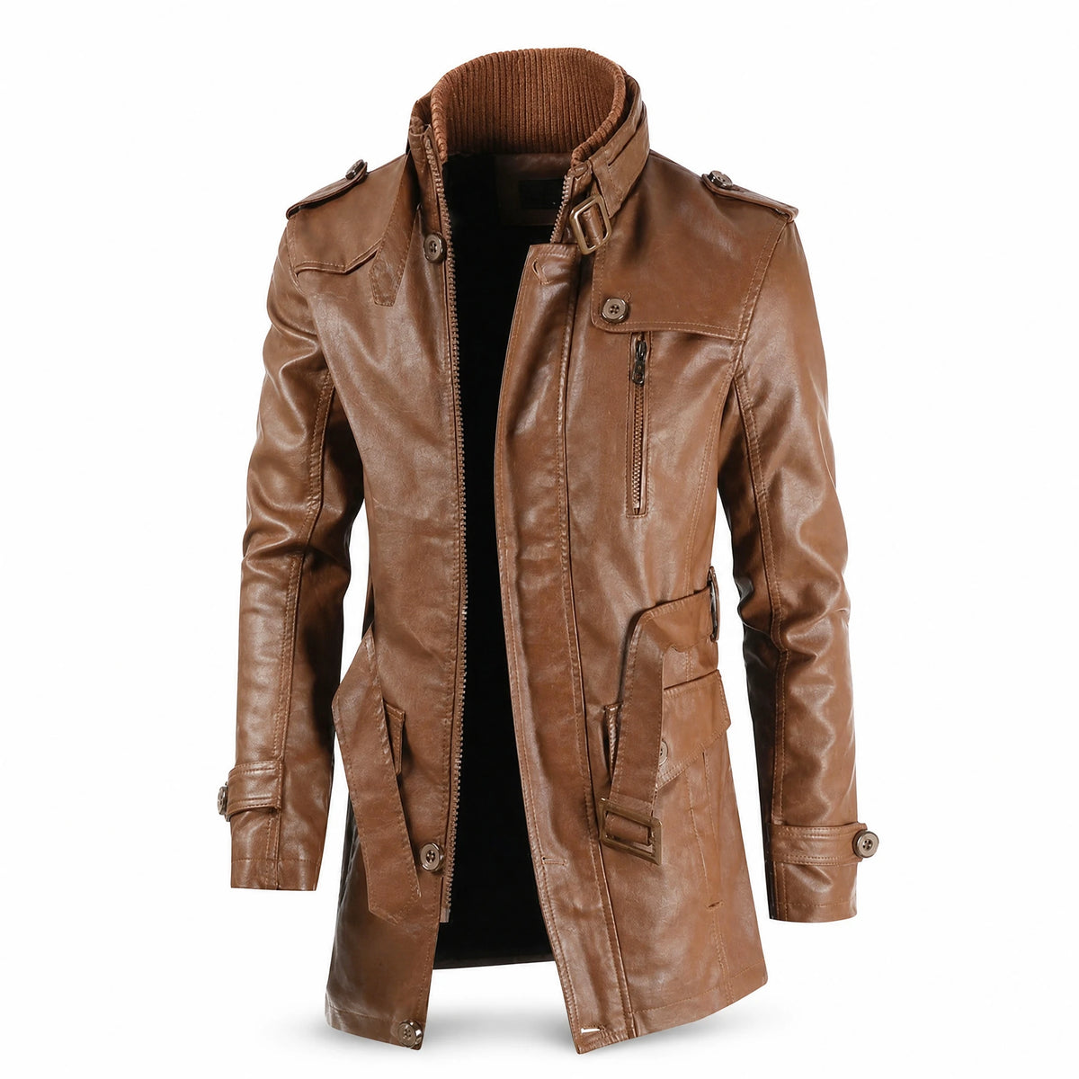 Veste en cuir polaire à col montant vintage - image principale