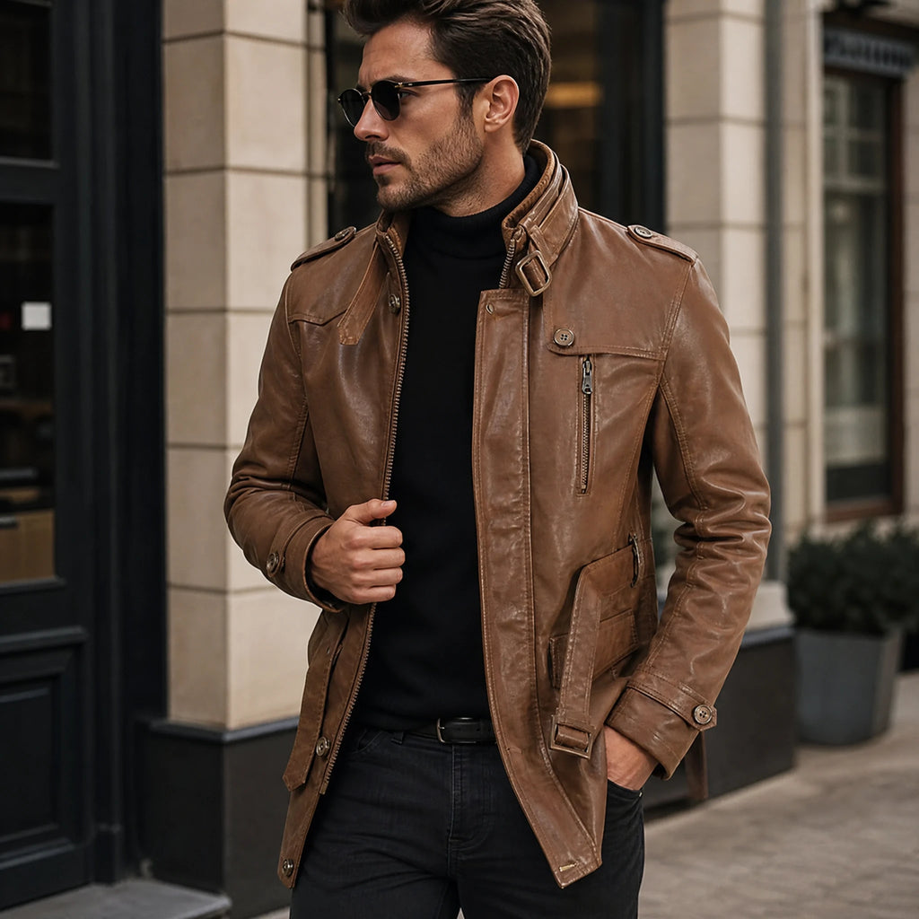 Veste en cuir polaire à col montant vintage - Utilisation GLOBALE