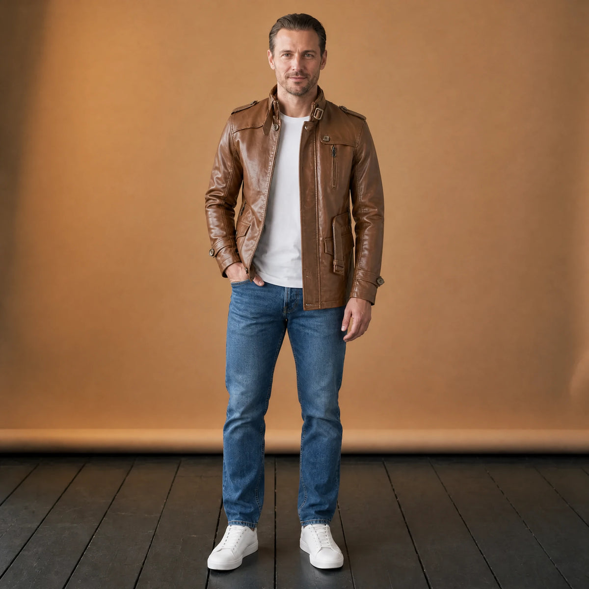 Veste en cuir polaire à col montant vintage - VETEMENT Studio HOMME