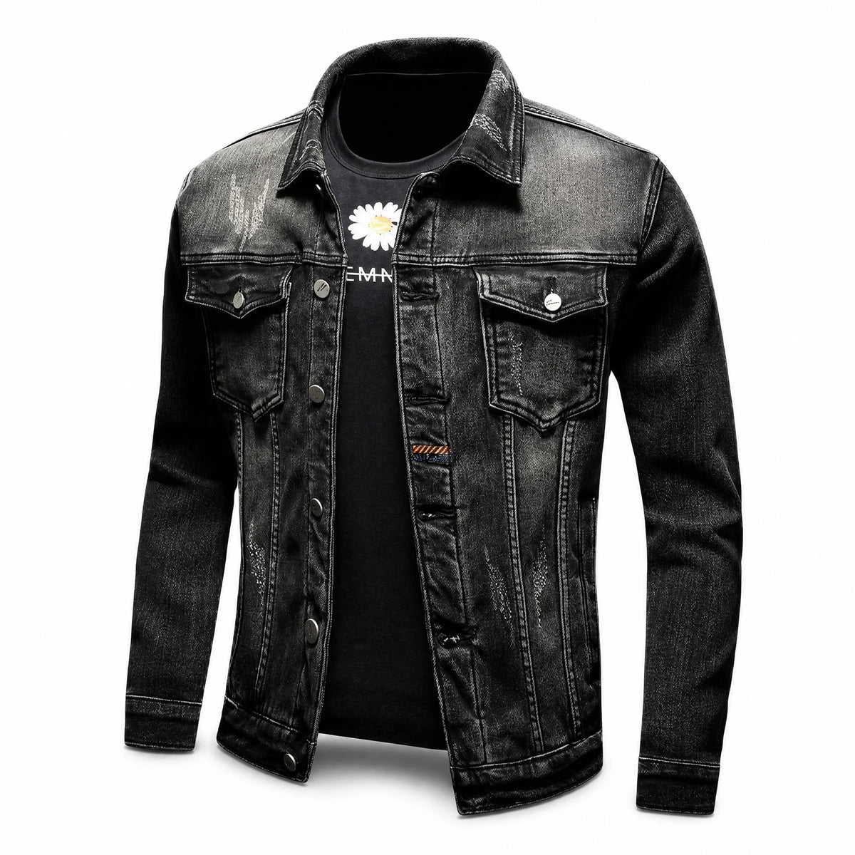 Veste en jean à revers simple boutonnage vintage - image principale