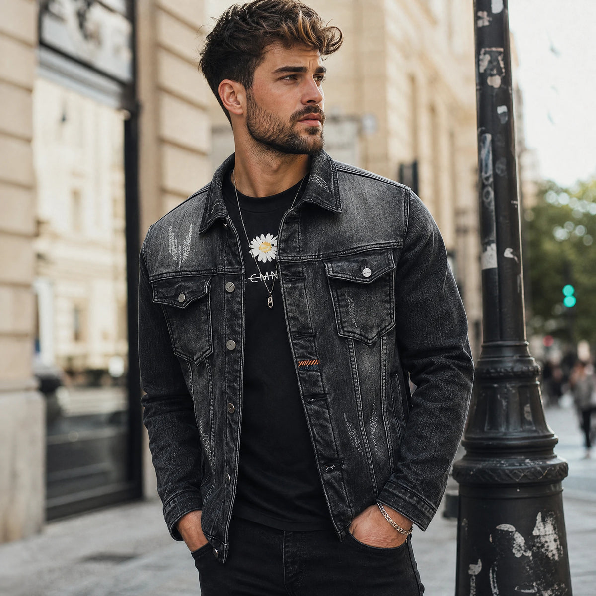 Veste en jean à revers simple boutonnage vintage - Utilisation GLOBALE