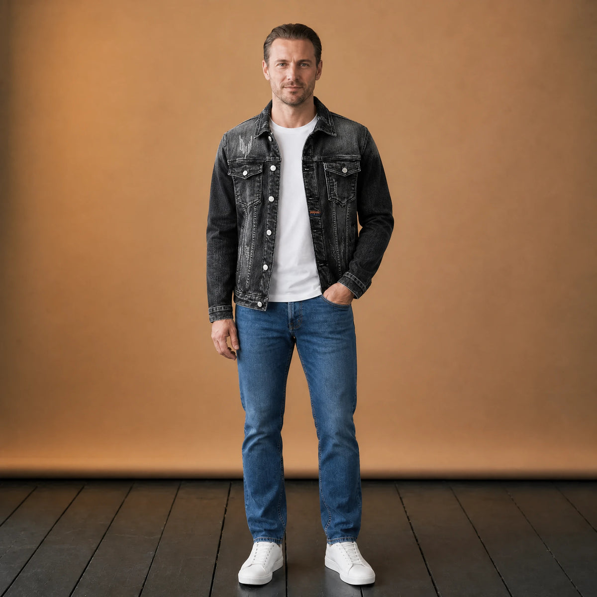 Veste en jean à revers simple boutonnage vintage - VETEMENT Studio HOMME