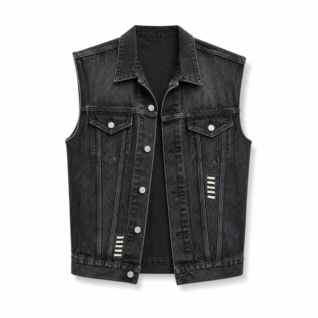 Veste en jean moto vintage imprimé tête de mort - image principale